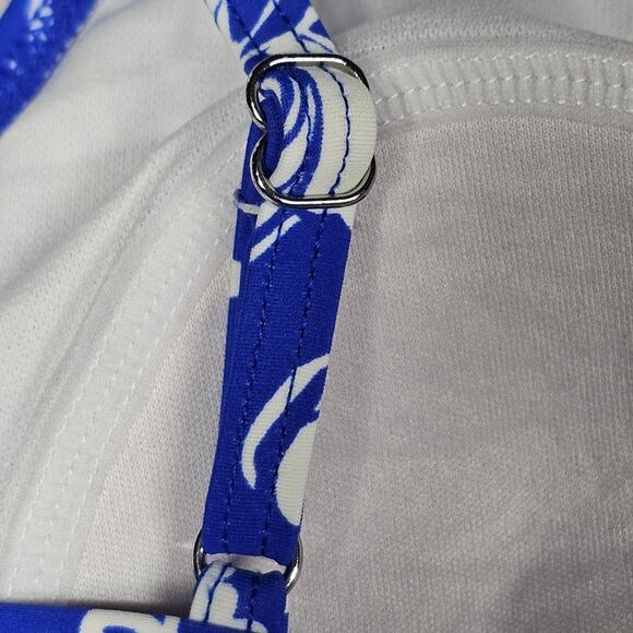 Gabar One Piece Swimsuit Royal Blue & Floral, V Neck with Ruffle Women's Size 14 - Picture 6 of 12